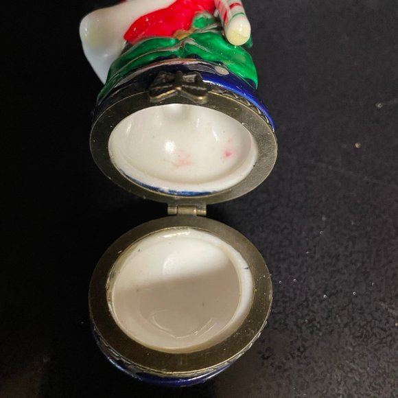 Santa  standing on world with candy cane hinged ceramic ornament - Picture 4 of 6